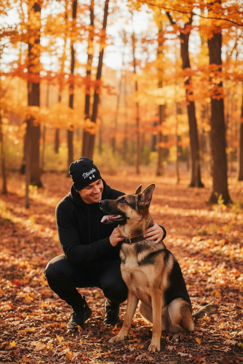 Disciple Beanie - German Shepherd Fall Woods Mockup