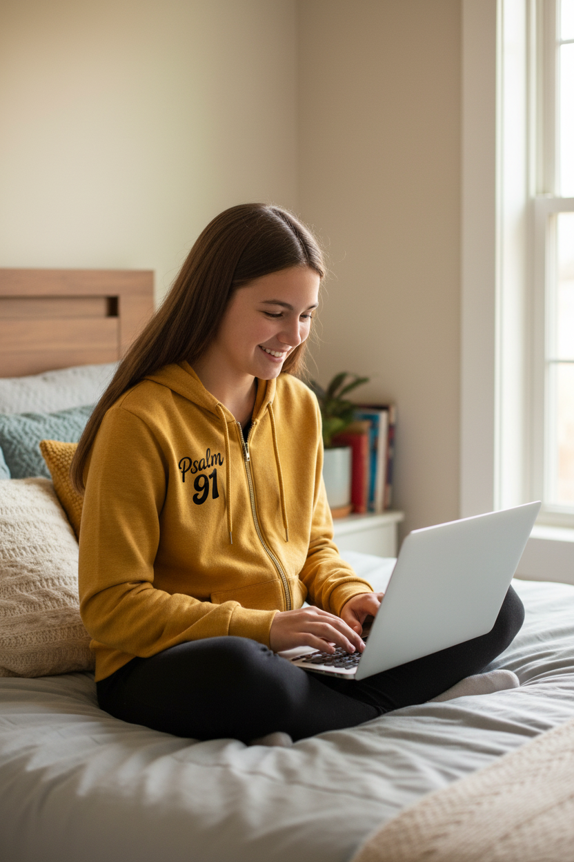 Psalm 91 - Heather Mustard Teen Female Bedroom Mockup