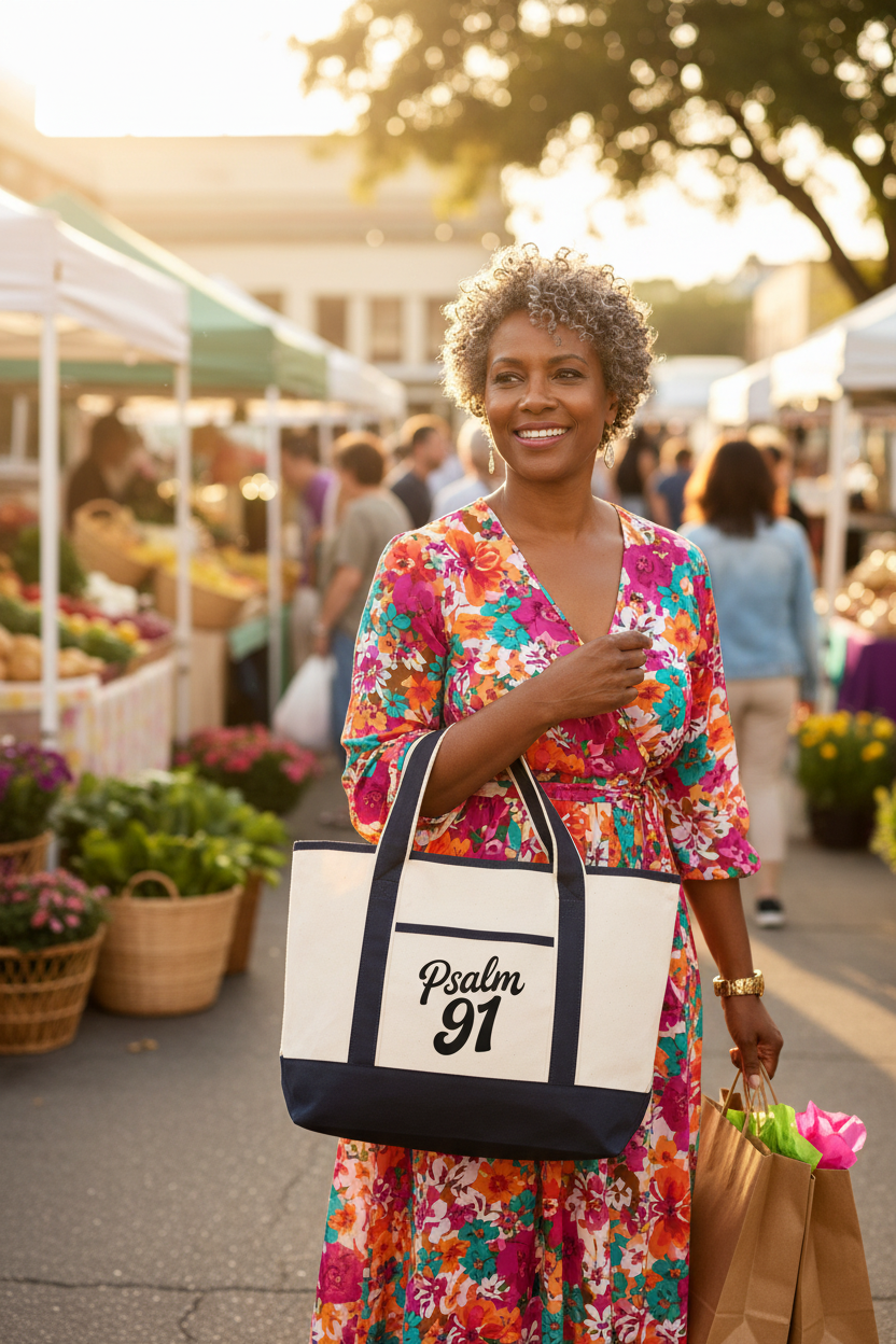 Psalm 91 Tote - Natural/Black Shopping Mockup
